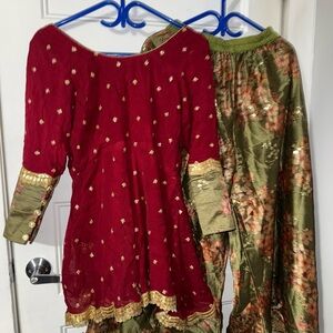 Red and Green Embroidered Traditional Outfit